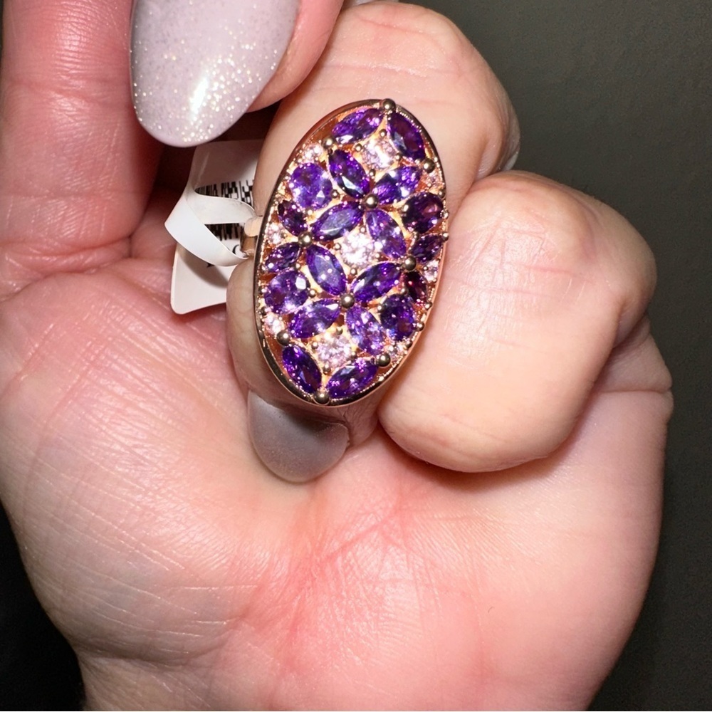 Purple gemstone lab ring 14k over sterling silver size 5